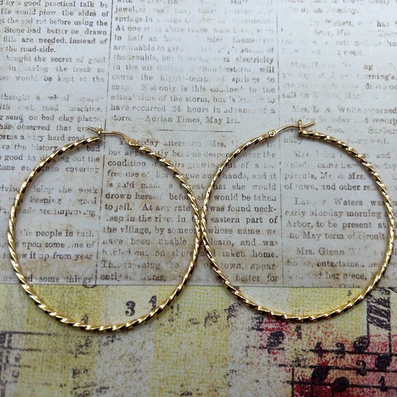 Jewelry - Huge 14K Yellow Gold Over Bronze Elegant Pierced Twist Hoop Earrings
